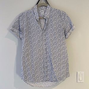 Zara Floral White Blue Short Sleeve Shirt